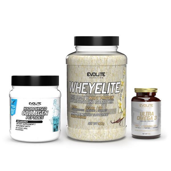 Whey Elite (900 g chocolate) + Ultra Omega 3 500/250 (100 sgels) + Collagen (300 g unflavoured) 22538-01 фото